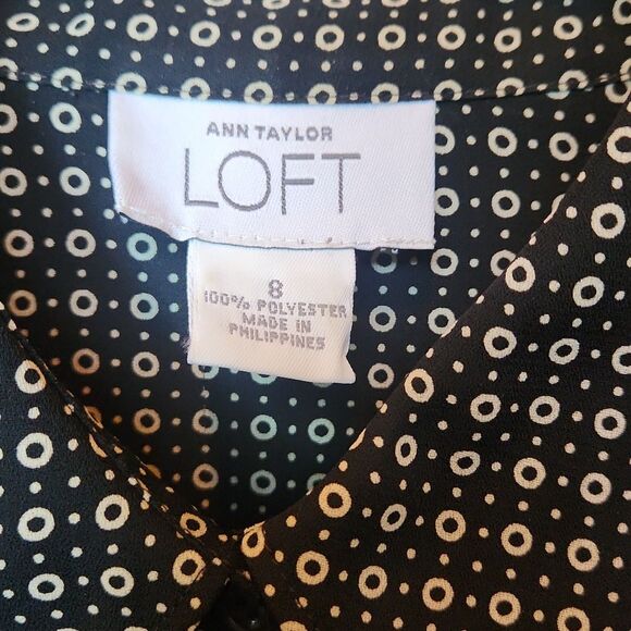 Ann Taylor Loft Black & White 3/4 Sleeve Semi Sheer Button Down Blouse, Size 8 - Picture 4 of 5